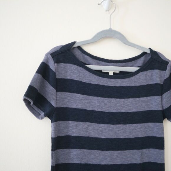 Madewell XXS Musical Tee Wide Rugby Stripe Blue Rib Knit Boatneck Short Sleeve - Picture 3 of 10
